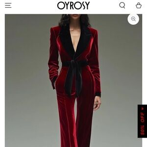 Red Velvet Jumpsuit- Elegant Wide-Leg Formal Semi formal